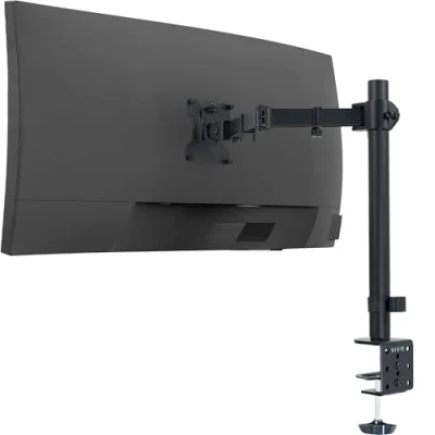 Obrázek VIVO Single Monitor Arm Desk Mount, Holds Screens up to 32 palců Regular and 38 Ultrawide, Fully Adjustable Stand with C Clamp Grommet Base, VESA 75 x mm nebo 100 mm, černý,