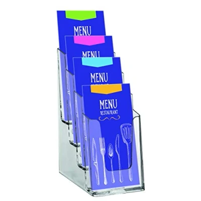 Obrázek Europel držák na prospekty vícenásobný stojan prospekty, 4x DIN 1/3 A4 skleněný polystyren brožuru pro kanceláře výšku menu, katalogy, cenové