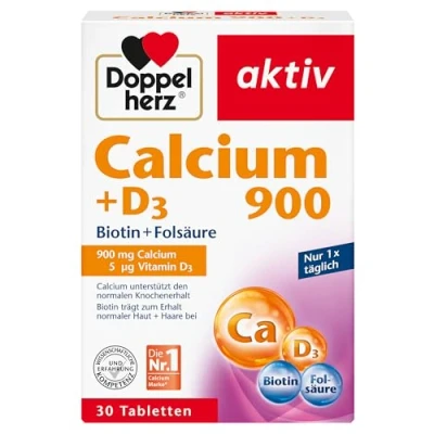 Obrázek Doppelherz vápník 900 + D3 Biotin přispívá k normální údržbě kostí a funkci svalů 30 tablet