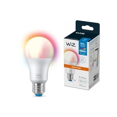 Obrázek WiZ Tunable White and Color LED žárovka E27 (806 lm), 60 W lampa se 16 miliony barev nebo teplé až studené bílé stmívatelné světlo, chytré ovládání světla přes WLAN hlasem/aplikací
