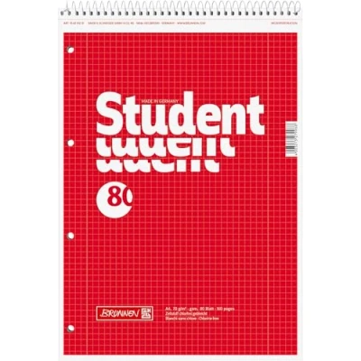 Obrázek Brunnen 106791201 poznámkový blok / školní student (pro leváky, A4, kostkované, linkování 28, 70 g/m², 80 listů, se spirálou hlavy)