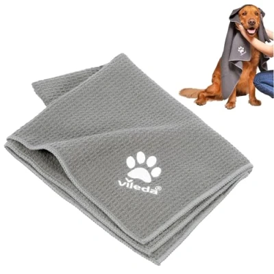 Obrázek Vileda Pet Pro Mikrofaser Handtuch XL, zur Reinigung und zum Abtrocknen von Haustieren, 65 x 100 cm, mit Waffelstruktur, weiches Material, für große Hunde, Grau