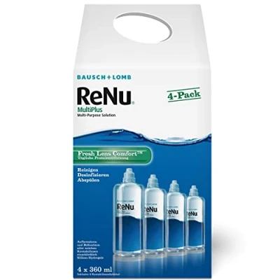 Obrázek Bausch + Lomb a ReNu MultiPlus kombinovaný roztok s odstraňovačem proteinů čistič kontaktních čoček, úložné roztoky, měkké čočky, pololetní balení, 4 x 360 ml
