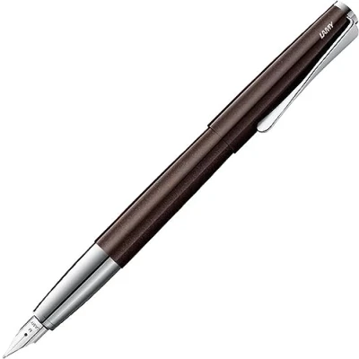 Obrázek LAMY studio dark brown plnicí pero univerzální v elegantním celokovovém pouzdru 14 kt zlaté pero, částečně platinované &amp; šířce linky EF vč. inkoustové kazety T 10 modré