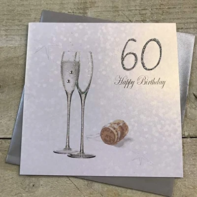 Obrázek WHITE COTTON CARDS &quot;60 Happy Birthday handgefertigt 60. Geburtstag Karte mit Champagner Design, Silber