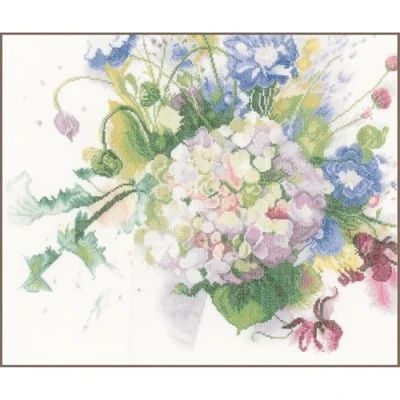 Obrázek LANARTE PN Zählmusterpackung Hortensie Leinen Kreuzstichpackung, Baumwolle, Mehrfarbig, 40 x 33 0.3 cm
