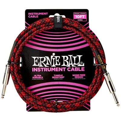 Obrázek Ernie Ball Pletený přístrojový kabel rovný/rovný 3,05 m (10 ft) červený/černý