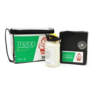 Obrázek Maxtools TR200, automatická sada na opravu pneumatik pro vozy střední třídy a minivany, opraví všechny napnutí pneumatik, vč. výkonného 12voltového vzduchového kompresoru