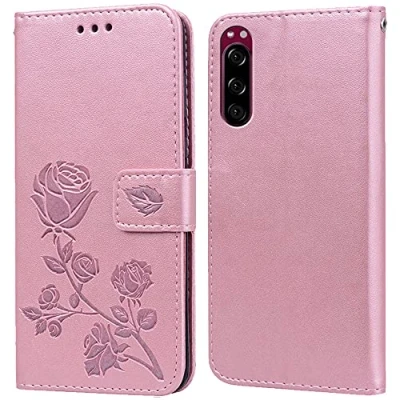 Obrázek PKQTOP pouzdro pro Sony Xperia 5 na mobil, zaklapávací pouzdro, funkce stojánku, přihrádka karty, silikonový nárazník, ochranné odolné proti nárazu Cover