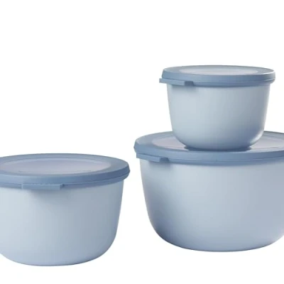 Obrázek Mepal 3dílná sada multimisek Cirqula Round dózy na potraviny s víkem vhodné jako úložný box, lednice, mraznička a nádobí do mikrovlnné trouby 500 ml, 1000 ml &amp; 2000 Nordic Blue
