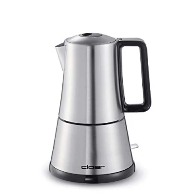 Obrázek Cloer 5918 Moka Maker, &quot;kávovar na espreso&quot;, 3 4 šálky, vložka z ušlechtilé oceli, bezpečnostní vypnutí, ventil, vypínač, 365 W, ušlechtilá ocel