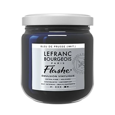 Obrázek Lefranc Bourgeois Akrylová barva a vinylová Flash 300596, vysoce pigmentovaná, elastická, stálobarevná, odolná proti stárnutí, matná, pro vnitřní i venkovní použití, hrnec 400 ml pruská modrá