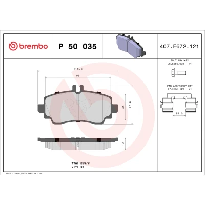 Obrázek Brembo P 50 035 sada brzdového obložení, kotoučová brzda (4dílná)
