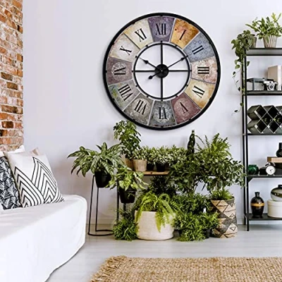 Obrázek velké vintage nástěnné hodiny retro XXL Starožitné kovové ušlechtilá ocel Shabby Chic římské číslice pro obývací pokoj stěnu Ø 80 cm (barva kovu)