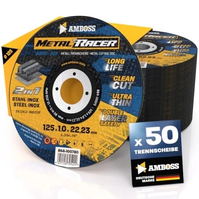 Obrázek 50x Kovový řezný kotouč Ø 125 x 1 22, 23 mm Metal Racer by AMBOSS WERKZEUGE je vhodný pro ocel a ušlechtilou ocel, ocel/inox úhlovou brusku