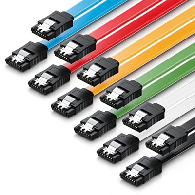 Obrázek deleyCON 6 x 50 cm SATA 3 kabel v sadě III datový HDD SSD spojovací připojovací kovový klip GBit/s 2 přímé konektor typu L barevný