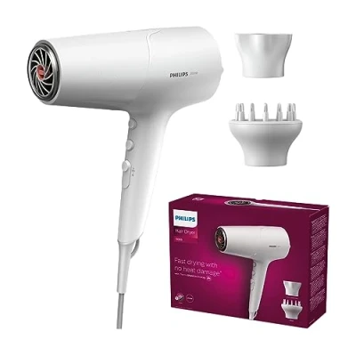 Obrázek Philips 5000 Series Haartrockner mit ThermoShield Technologie, Volumendiffusor und 14 mm Düse in Weiß Metallic (Modell BHD500/20)
