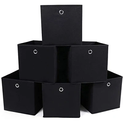 Obrázek SONGMICS Úložný box, 6 kusů, skládací organizér, s otvorem pro prsty, 30 x cm, netkaná textilie, černý RFB02H 3