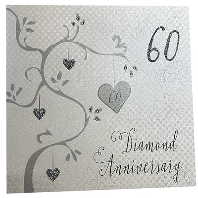 Obrázek White Cotton Cards pohlednice &quot;Diamantová pro svatbu, 60 Výročí&quot;, ruční výroba, bílá