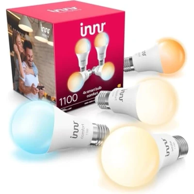 Obrázek innr Zigbee E27 Smart lampa, funguje s Alexa a Hue* (nutná bridge), teplá až studená bílá, chytrá žárovka stmívatelná, Home žárovka, 1190 lumenů, balení 4 ks