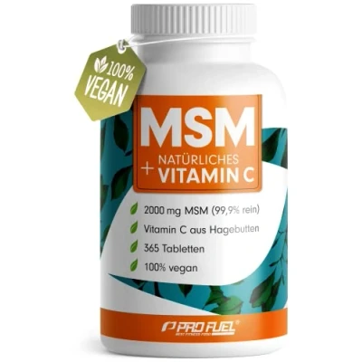 Obrázek MSM 2000 mg denně + přírodní vitamin C 365 tablet s methylsulfonylmethanem kompaktnější prášek než u kapslí vysoká dávka 1000 na Tab veganský a bez přísad
