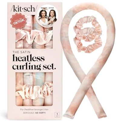 Obrázek Kitsch Satin Heatless Curling Set Čelenka pro krátké i dlouhé natáčky na vlasy přes noc, lokny Curls Band, kulma, bez zahřívání Sunset
