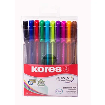 Obrázek Kores K1: Barevné kuličkové pero, 1 mm Medium Point Biro s inkoustem odolným proti rozmazání, balení 10 ks v různých barvách