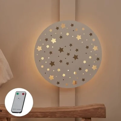 Obrázek Lights4fun 30 cm LED noční obloha světlo s dálkovým ovládáním dobíjitelné dětský pokoj dekorace nástěnná lampa