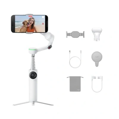 Obrázek Insta360 Flow 2 Pro Creator Bundle bílý skládací gimbal, Apple dockKit, 360 pan Tracking, volný tilt režim, integrovaný stativ/selfie tyč, přenosný. Vlog/Travel stabilizátor, spotlight, MagSafe