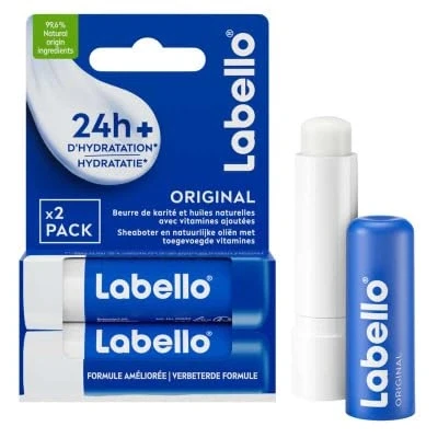 Obrázek LABELLO Duo Original (1 x 5,5 ml), Lippenbalsam angereichert mit natürlichen Ölen und cremiger Textur, Lippenpflege, langanhaltende Feuchtigkeitsversorgung für 24 Stunden