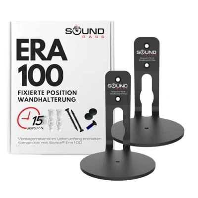 Obrázek Sound bass ERA100 nástěnný držák, plochý profil, černý, dvojité balení, kompatibilní s reproduktory Sonos ERA 100, kompletní se všemi upevňovacími prvky