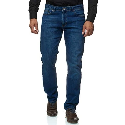 Obrázek JEEL Pánské džíny Regular Fit Straight Cut Stretch Džínové kalhoty Basic Washed, 03 modrá