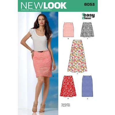 Obrázek New Look Easy 2hodinový střih 6053: Dámské sukně, velikost A (36 38 40 42 44 46), papír, vícebarevné, (6 8 10 12 14 16 18)