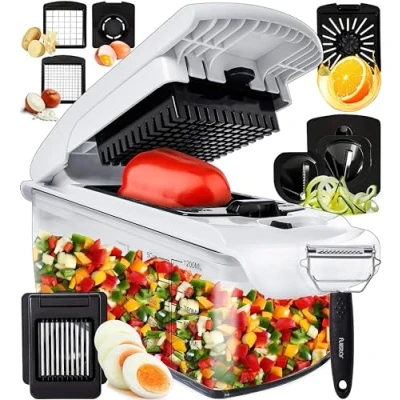 Obrázek Gemüseschneider Spiralschneider Gemüsehobel Gemüse Schneider Zwiebelschneider Kartoffelschneider Obstschneider Vegetable Chopper Cutter Dicer (9 in 1 Weiß)