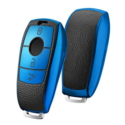 Obrázek OATSBASF pouzdro na klíče od auta vhodné pro Mercedes Benz, obal Cover třídu E 2017 třídy S 2018 TPU Silicone Leather Texture Ochranné (P Bblau)