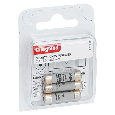 Obrázek Legrand leg92920 Kartusche Sicherungen 2 A/8,5 x 31,5 mm/Set von 3