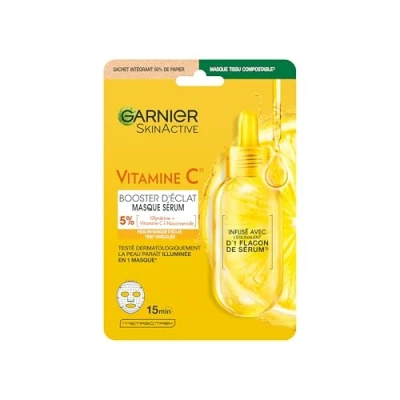 Obrázek GARNIER Skin Active obličejová maska z látky, super hydratační a zesilující jas, vitamin C kyselina hyaluronová, veganská bez pokusů na zvířatech, matná pokožka při slabém jasu x1