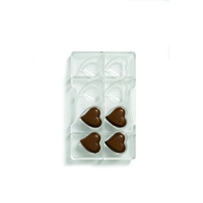 Obrázek DECORA, 0050076 Herzförmige Schokoladenform aus Polycarbonat, 8 Kavitäten 39,7 x 39,2 mm, Ideal für glänzende und knusprige Schokolade, mit patentiertem ergonomischem Griff, Made in Italy.
