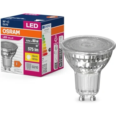 Obrázek OSRAM LED Star Value PAR16 žárovka pro patici GU10, reflektorová lampa, GL, 575 lumenů, teplá bílá (3000 K), náhrada za běžné 80W žárovky, nestmívatelná, balení 10 ks