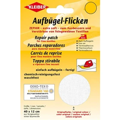 Obrázek Kleiber + Co.GmbH nažehlovací záplaty Zephir, bílé, cca 40 cm x 12