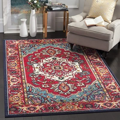 Obrázek SAFAVIEH Boho koberec do obývacího pokoje, jídelny, ložnice Monaco Collection, krátká předsíň, červená a tyrkysová, 155 x 231 cm