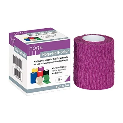 Obrázek Höga Pharm fixační barevný fialový 6 cm x 4 m natažený, kohezivní (samolepicí) elastický obvaz, balení 2 ks (2 1 kus)
