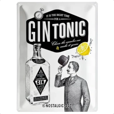 Obrázek Nostalgic Art Retro plechový štít, 30 x 40 cm, Gin Tonic nápad na dárek jako barové příslušenství, z kovu, vintage design