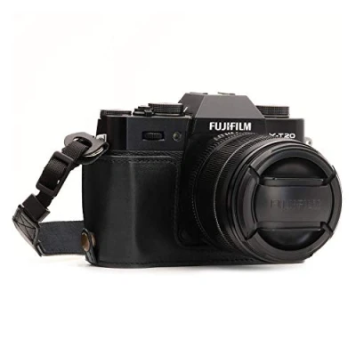 Obrázek MegaGear MG957 Ever Ready kožená poloviční kapsa s popruhem na nošení kompatibilní Fujifilm X T30, T20, T10 černá