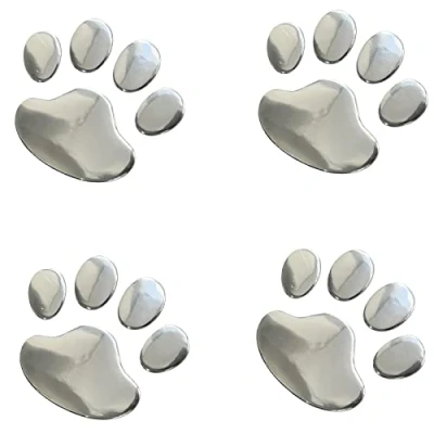 Obrázek NewL 4PCS Schwarz 3D Chrom Hundepfote Footprint Aufkleber Auto Emblem Dekoration (Silber)