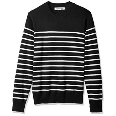 Obrázek Amazon Essentials Herren Pullover mit Rundhalsausschnitt (in Übergrößen erhältlich), Schwarz Weiß Platzierter Streifen, XL