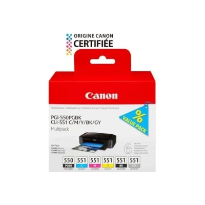 Obrázek Canon PGI 550 / CLI 551 PGBK/C/M/Y/BK/GY inkoust do tiskárny multipack s 6 inkousty pro PIXMA inkoustové ORIGINAL