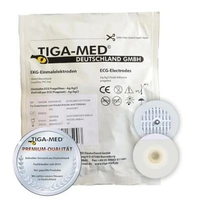 Obrázek EKG elektrody s mokrým gelem/tekutým gelem 48 mm 120 kusů jednorázových elektrod jednorázové lepicí typ: Tiga Med profesionální kvalita!