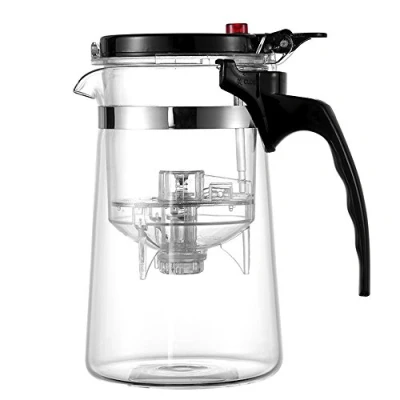 Obrázek TAMUME Einfach zu Filtern Glas Teekanne Tee Brauer mit PC Kunststoff Teesieb, Ein Knopf zum von (650ml)