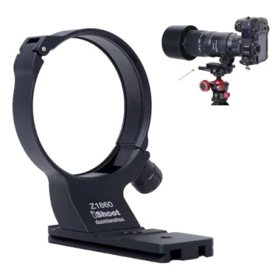 Obrázek iShoot Kroužek držáku stativu pro Nikon Nikkor Z 180600 mm F5.66.3 VR, držák na opěrku objektivu, dole, Arca Swiss Fit, rychloupínací deska korunku a stabilizátor